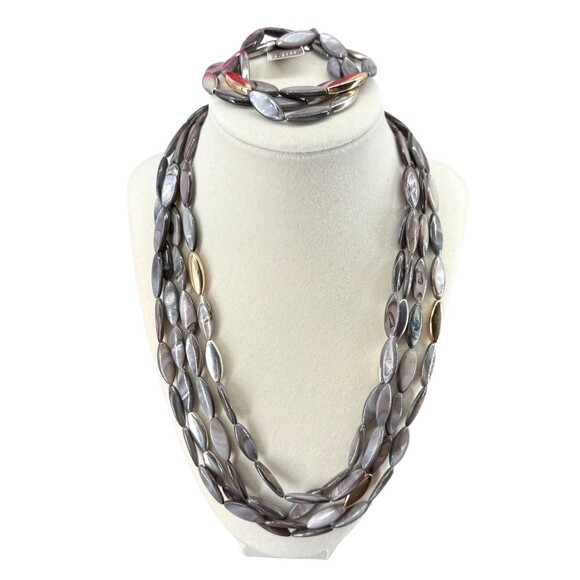 J. Jill Shell Necklace & Bracelet Set Mixed Metal Cluster Mother Pearl Abalone - Picture 10 of 16